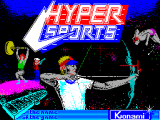 Hyper Sports title screen for ZX Spectrum